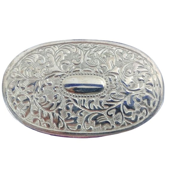 Trinket Vanity Jewelry Earring Box Embossed Metal Scroll Design Velvet Lined - Picture 7 of 12